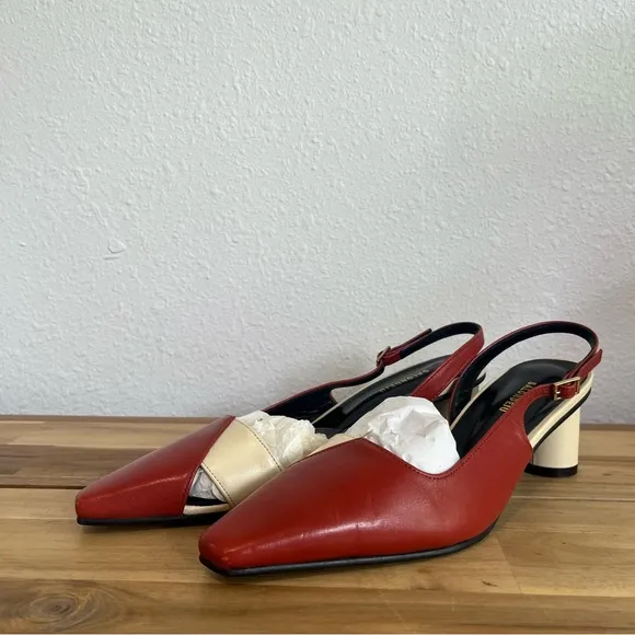 Salondeju Red Creme Leather Slingback Heels size 6