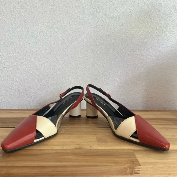Salondeju Red Creme Leather Slingback Heels size 6