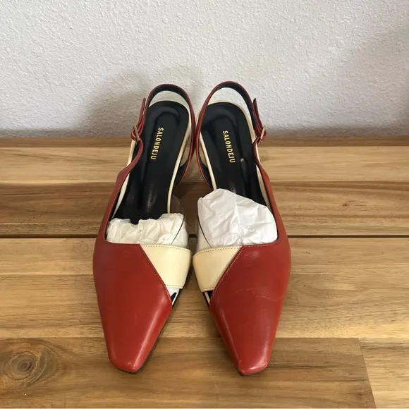 Salondeju Red Creme Leather Slingback Heels size 6