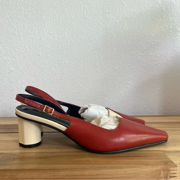 Salondeju Red Creme Leather Slingback Heels size 6