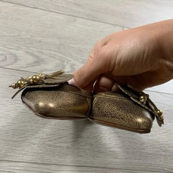 Salvator Ferragamo Gold Floral Kitten Heel Open Back Heels