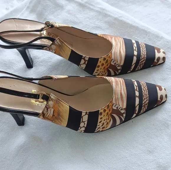 Salvatore Ferragamo Animal Print Slingback Heels 7B