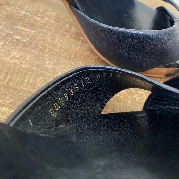 Salvatore Ferragamo Black Leather Cross Wooden Sandal Mules