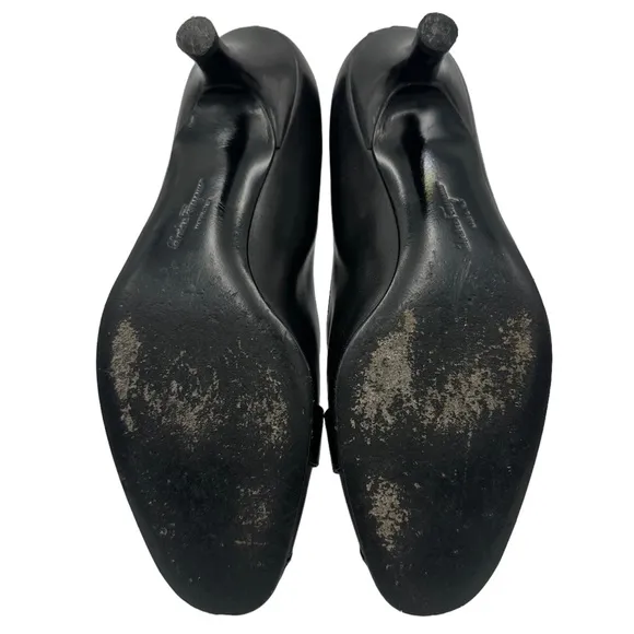 Salvatore Ferragamo Black Leather Kitten Heels 6
