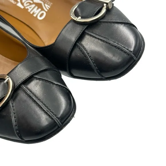 Salvatore Ferragamo Black Leather Kitten Heels 6