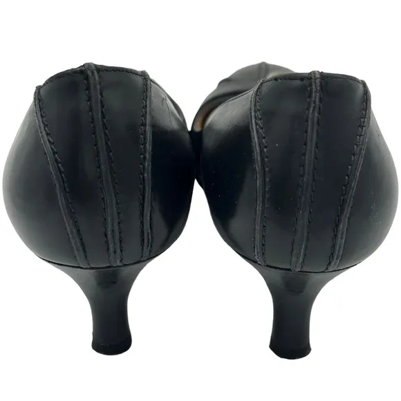 Salvatore Ferragamo Black Leather Kitten Heels 6