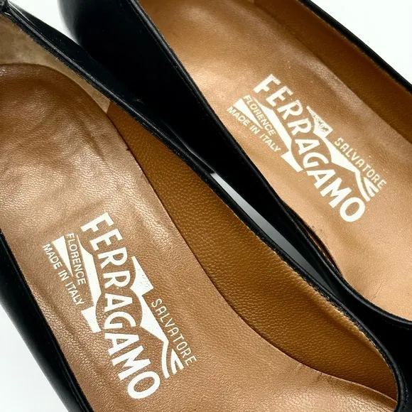 Salvatore Ferragamo Black Leather Kitten Heels 6