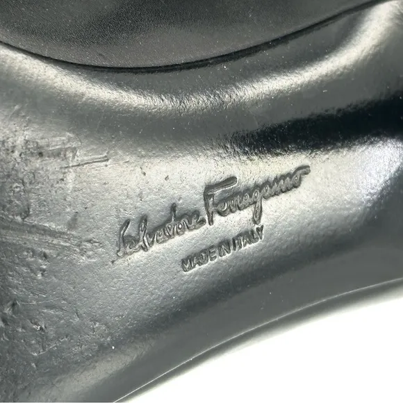 Salvatore Ferragamo Black Leather Kitten Heels 6