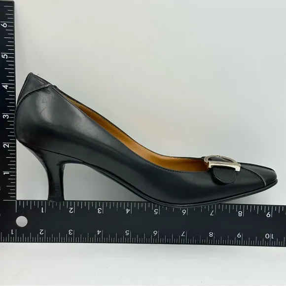 Salvatore Ferragamo Black Leather Kitten Heels 6