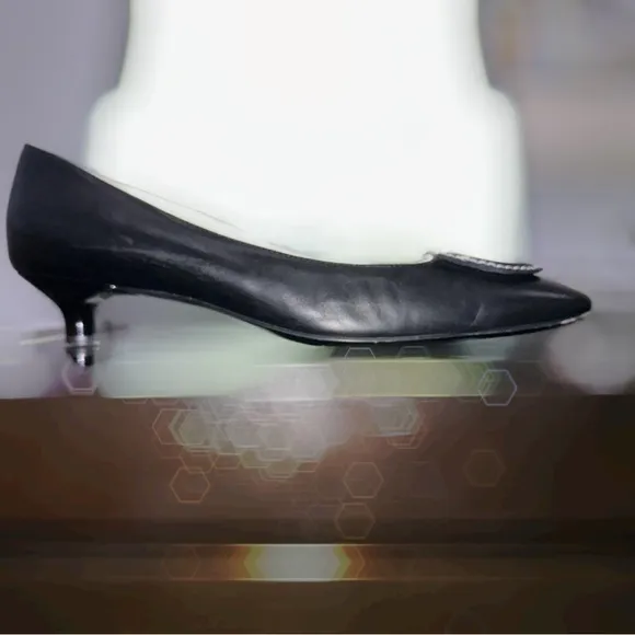Salvatore Ferragamo Black Leather Kitten Heels