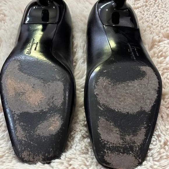 Salvatore Ferragamo Black Leather Kitten Heels