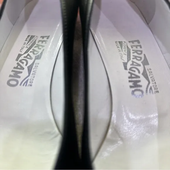 Salvatore Ferragamo Black Leather Kitten Heels