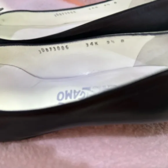 Salvatore Ferragamo Black Leather Kitten Heels