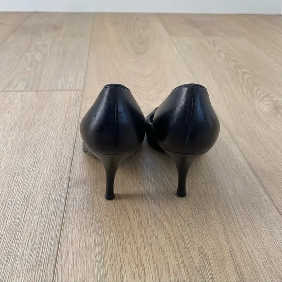 Salvatore Ferragamo Black Leather Peep Toe Slingback Heels Size 7