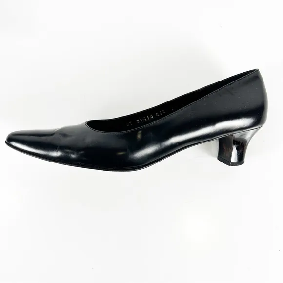 Salvatore Ferragamo Black Leather Pumps Acrylic Tortoise Kitten Heel Women 8.5 B