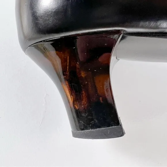 Salvatore Ferragamo Black Leather Pumps Acrylic Tortoise Kitten Heel Women 8.5 B