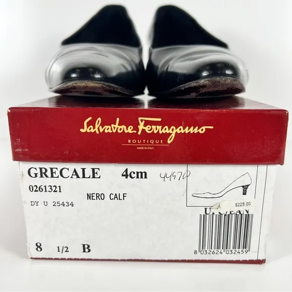Salvatore Ferragamo Black Leather Pumps Acrylic Tortoise Kitten Heel Women 8.5 B