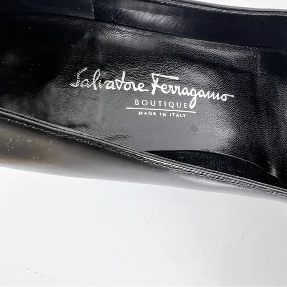 Salvatore Ferragamo Black Leather Pumps Acrylic Tortoise Kitten Heel Women 8.5 B