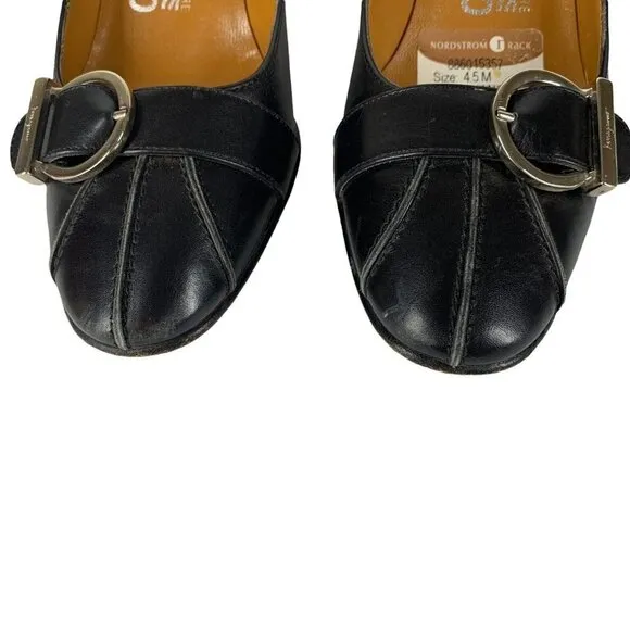 SALVATORE FERRAGAMO Black Leather Round Toe Low Heel Pumps Size 4.5 B Heels