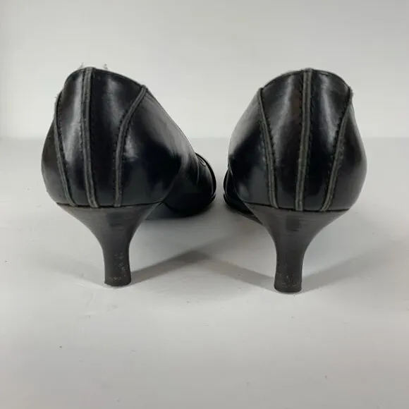 SALVATORE FERRAGAMO Black Leather Round Toe Low Heel Pumps Size 4.5 B Heels