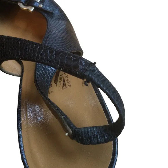 Salvatore Ferragamo Black Lizard Print  Slingback Heels Size 8.5