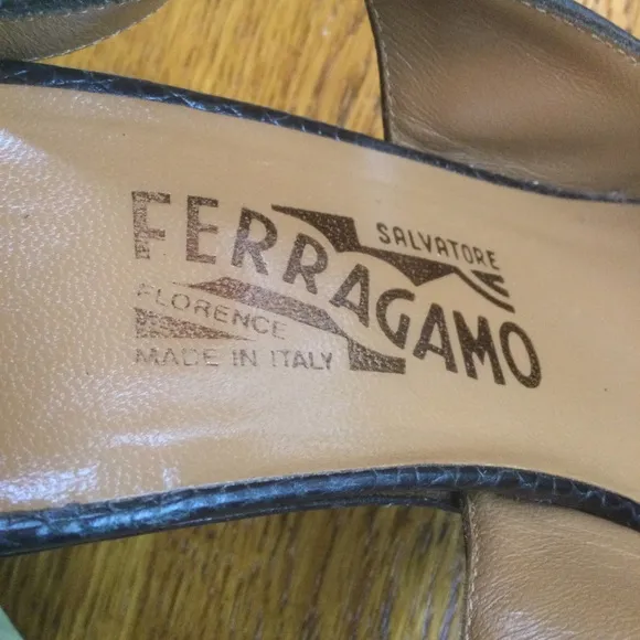 Salvatore Ferragamo Black Lizard Print  Slingback Heels Size 8.5