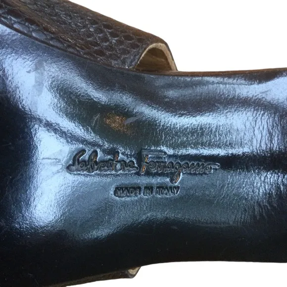 Salvatore Ferragamo Black Lizard Print  Slingback Heels Size 8.5