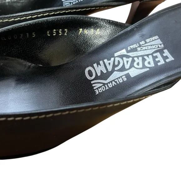 Salvatore Ferragamo Black Mules with Low Heel and Decorative Vamp 7.5 3A