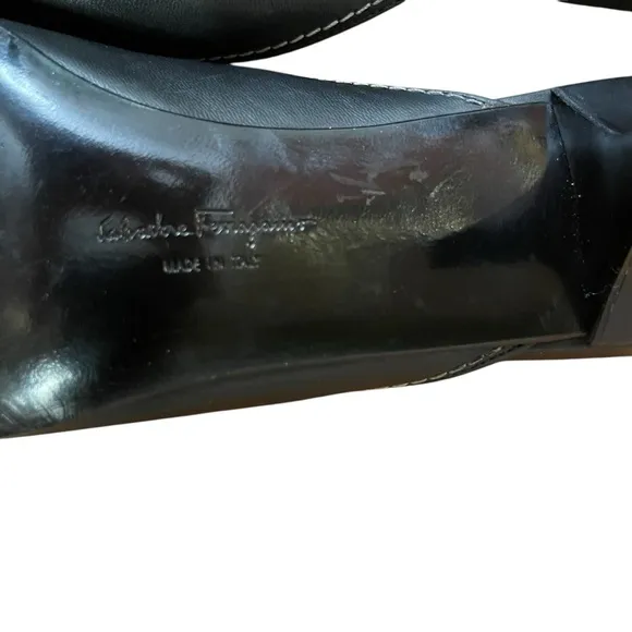 Salvatore Ferragamo Black Mules with Low Heel and Decorative Vamp 7.5 3A