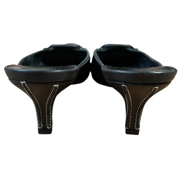 Salvatore Ferragamo Black Mules with Low Heel and Decorative Vamp 7.5 3A