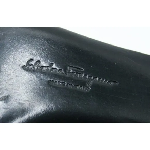 Salvatore Ferragamo Black Patent Leather Zebra Buckle Slingback Heels 8.5 B