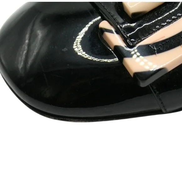 Salvatore Ferragamo Black Patent Leather Zebra Buckle Slingback Heels 8.5 B