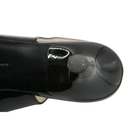 Salvatore Ferragamo Black Patent Leather Zebra Buckle Slingback Heels 8.5 B