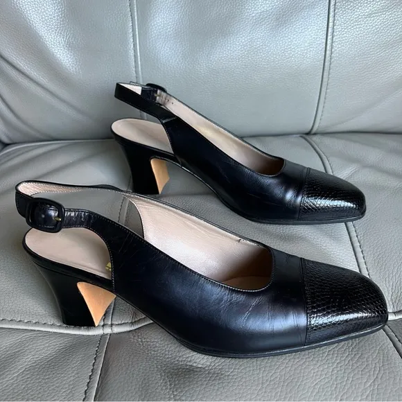 Salvatore Ferragamo Black Women's Slingback Shoes Sz 6.5 Square Toe Black