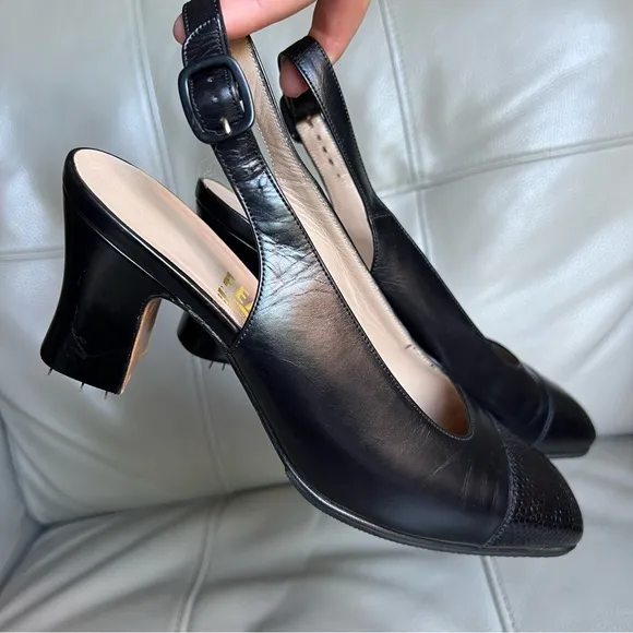 Salvatore Ferragamo Black Women's Slingback Shoes Sz 6.5 Square Toe Black