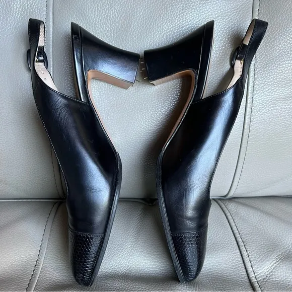 Salvatore Ferragamo Black Women's Slingback Shoes Sz 6.5 Square Toe Black