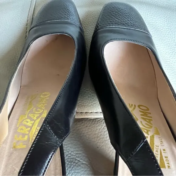 Salvatore Ferragamo Black Women's Slingback Shoes Sz 6.5 Square Toe Black