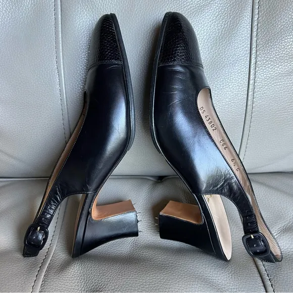 Salvatore Ferragamo Black Women's Slingback Shoes Sz 6.5 Square Toe Black