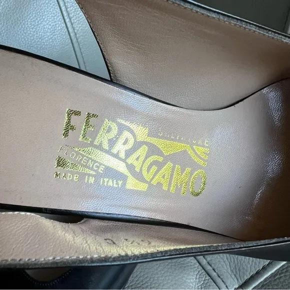 Salvatore Ferragamo Black Women's Slingback Shoes Sz 6.5 Square Toe Black