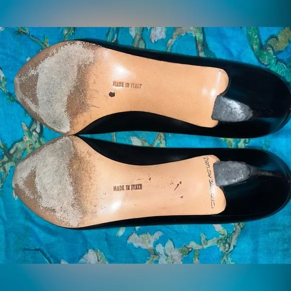 Salvatore Ferragamo Kitten Pumps Heels Black Leather Gold Accent Italy