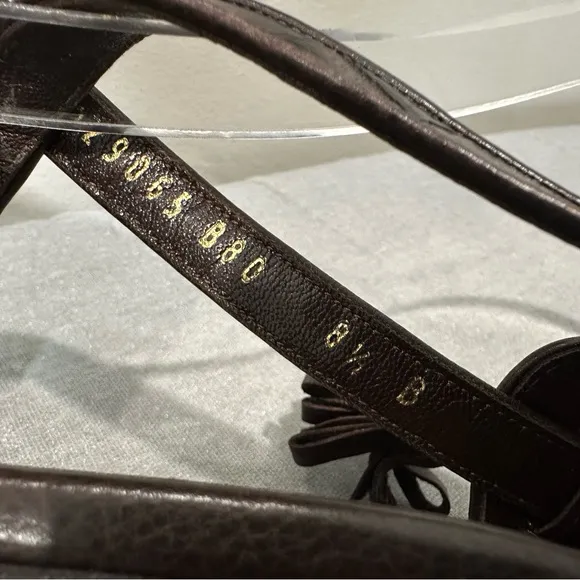 Salvatore Ferragamo Leather Croc Embossed Strappy Tassel Slingback Heels
