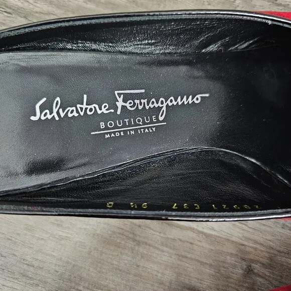 Salvatore Ferragamo Made in Italy Red Suede Bow Slip On Mules