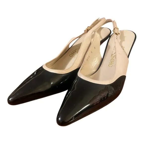 Salvatore Ferragamo Pointed Toe Patent Leather Slingback Heels Size 9