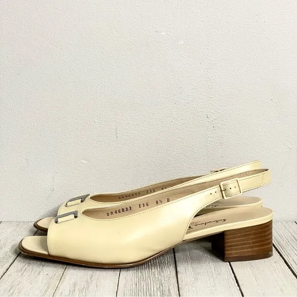 SALVATORE FERRAGAMO Renata Spago Calf Open Toe Slingback Heels