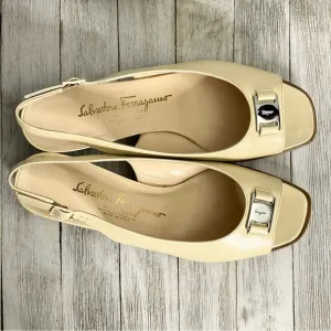 SALVATORE FERRAGAMO Renata Spago Calf Open Toe Slingback Heels