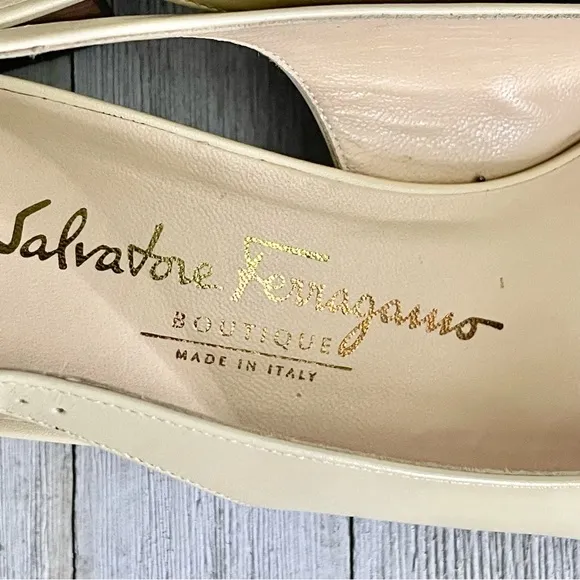 SALVATORE FERRAGAMO Renata Spago Calf Open Toe Slingback Heels
