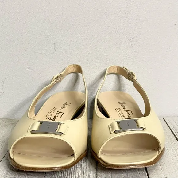 SALVATORE FERRAGAMO Renata Spago Calf Open Toe Slingback Heels