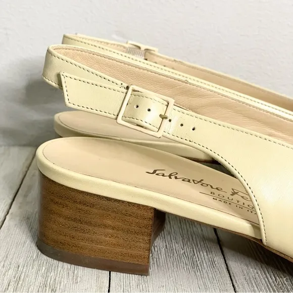 SALVATORE FERRAGAMO Renata Spago Calf Open Toe Slingback Heels