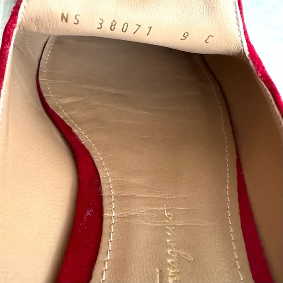 Salvatore Ferragamo Sciacca Red Velvet Mules Bow Detail Flower Heel Flat Sandal