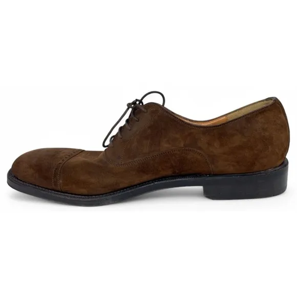 Salvatore Ferragamo Shoes Mens 11.5 B Brown Suede Oxfords Cap Toe Lace Up Italy